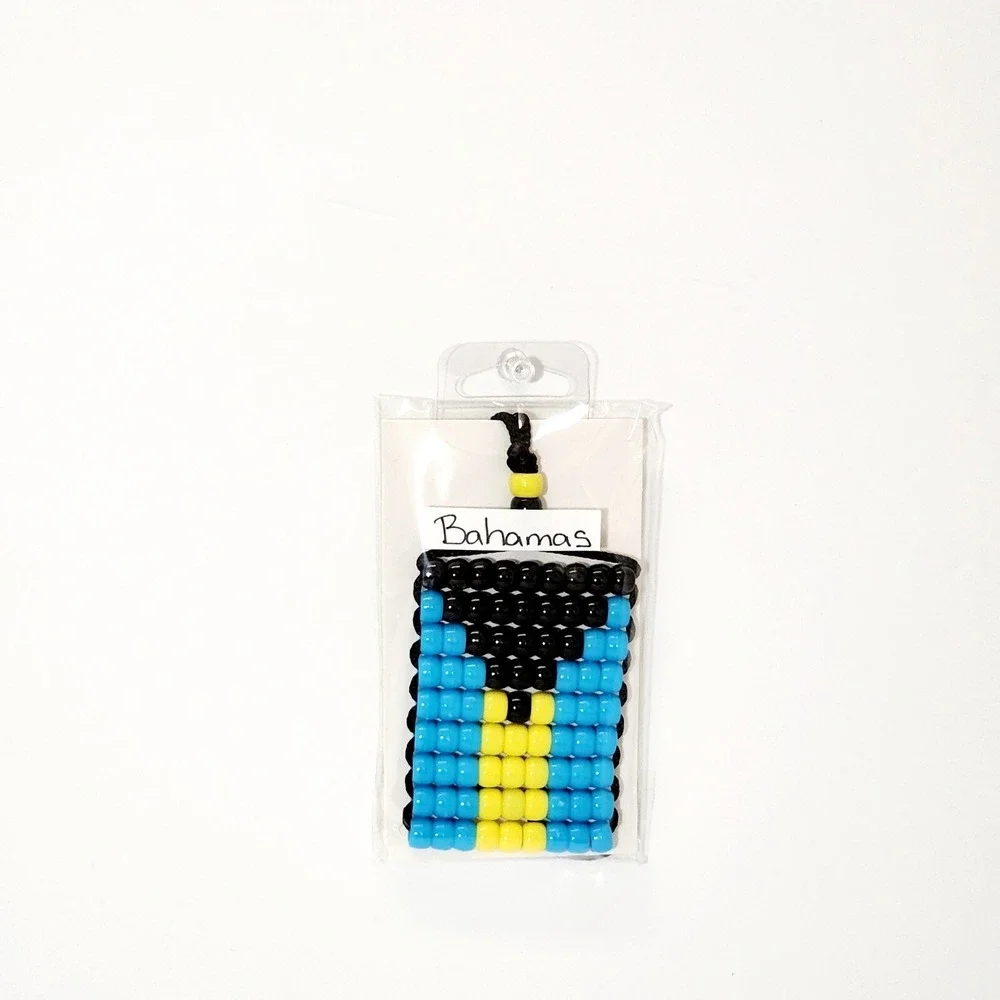 Car Rearview Mirror Danglers. Car Accessory. Pony Beads Bahamas Flag